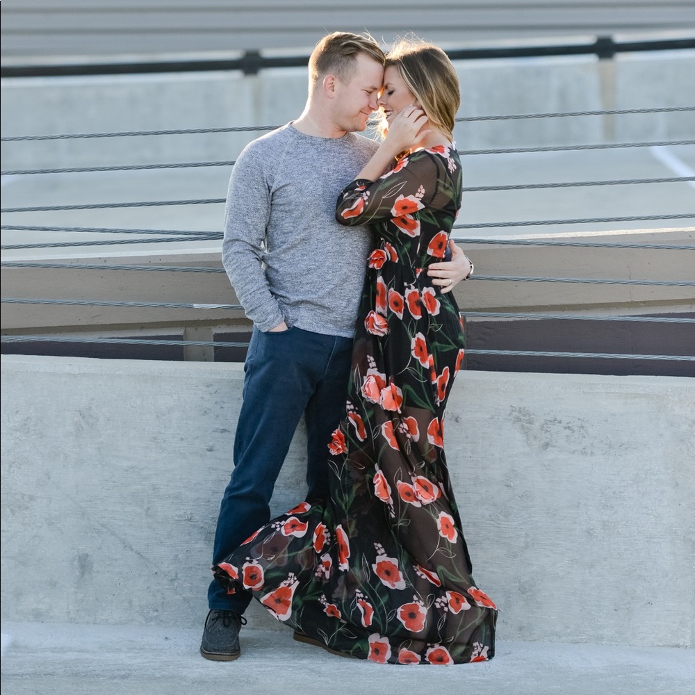 Black Sheer Maxi with Poppy Details